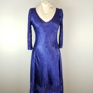 Vintage Sapphire Blue Komarov Silky Plissé Cocktail Dress Ladies size M * NEW